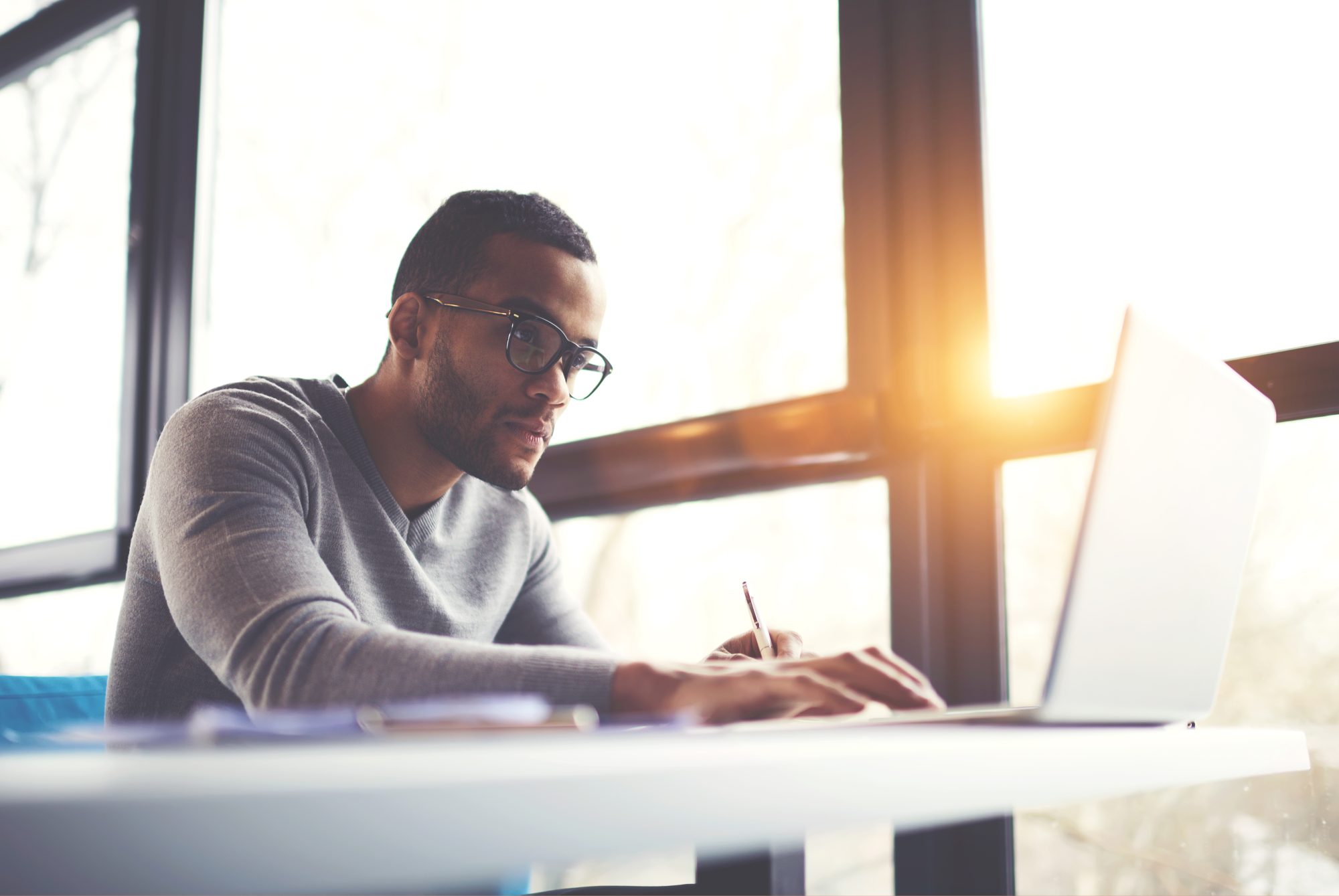 Man working through finances